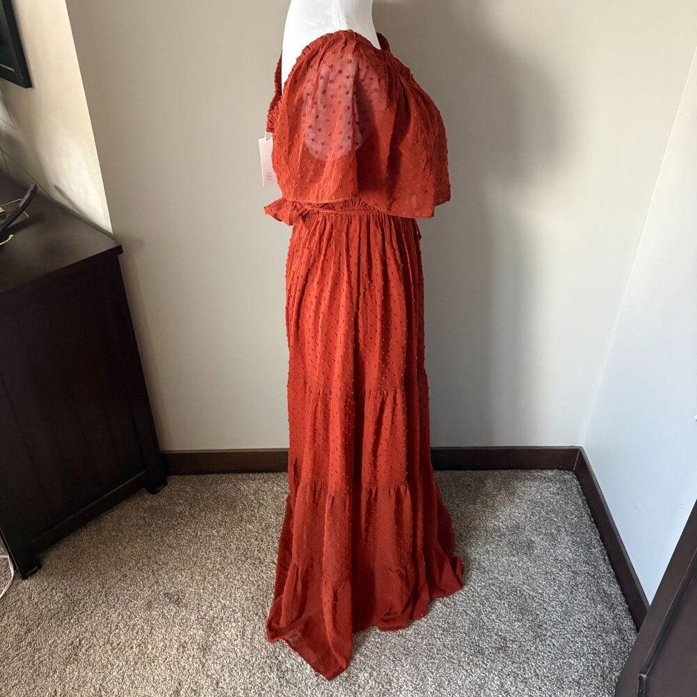Baltic Born Swiss Dot Off The Shoulder Tiered Maxi Dress LARGE NWT - Picture 3 of 5